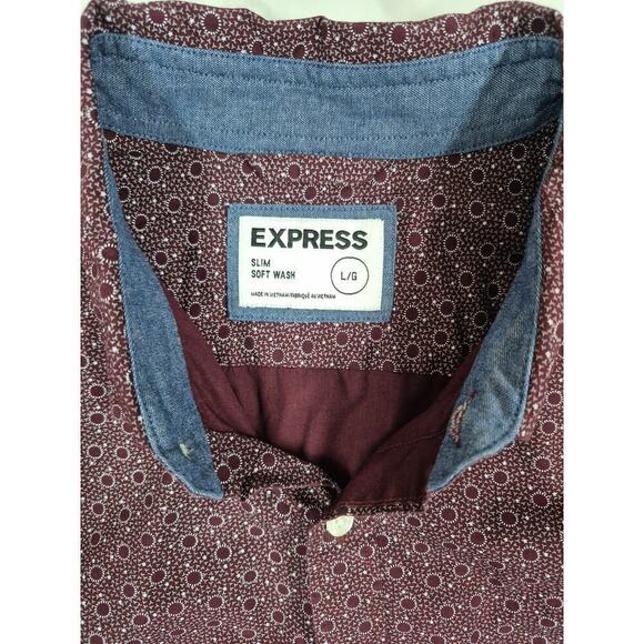 Express Mens L Slim soft wash, calico mens button down cotton shirt Denim Accent - Picture 8 of 8